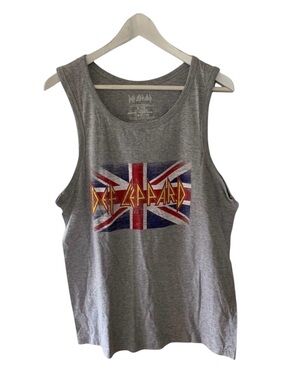 Def Leppard Union Jack New Tank Top Grey Sleeveless Festival Rocker Chic Size XL